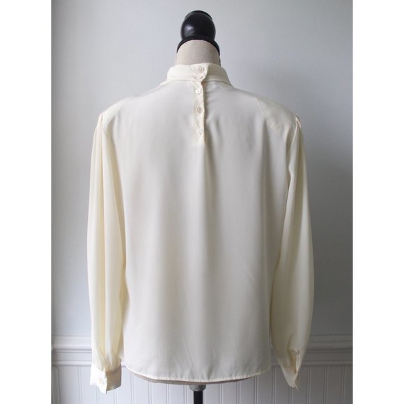 Vintage 80s Helene St. Marie High Neck Cream Blouse Long Sleeve Size 12 - Picture 3 of 12